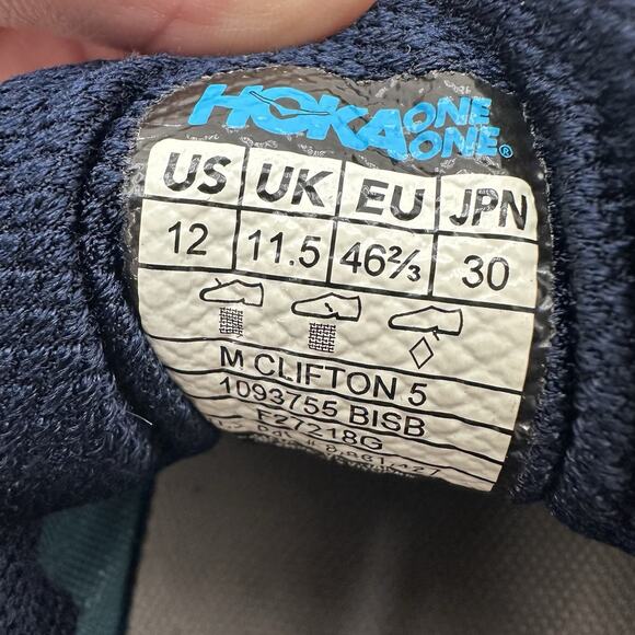 Hoka One One Clifton 5 1093755 BISB Blue Running Shoes Sneakers Men’s Size 12 - Picture 13 of 13